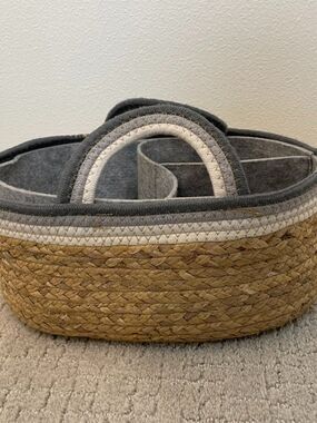 Parker Baby Co. Rope Diaper Caddy - Grey & Ivory Nursery Organizer - Large